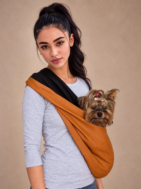 Nosidło dla psa do 5 kg z ekoskóry w kolorze camel.