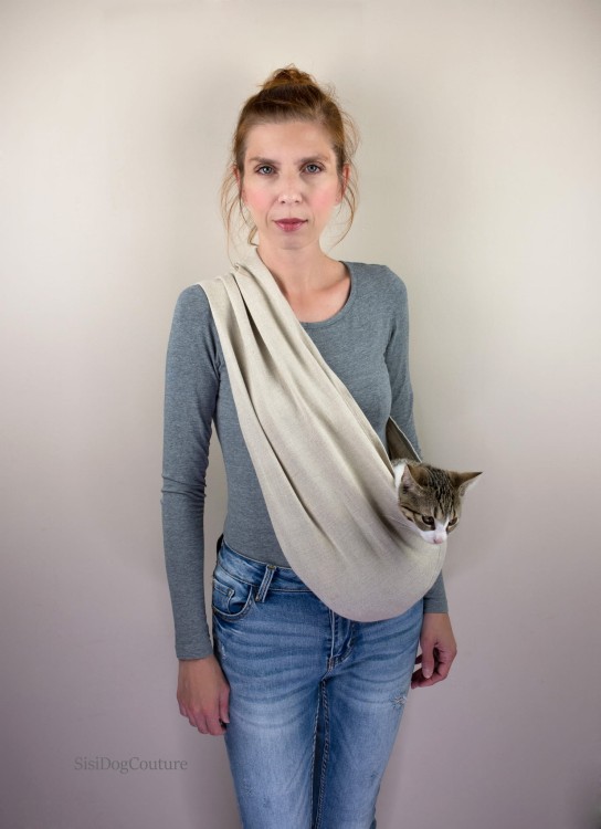 Torba typu sling dla kota wykonana z lnu
