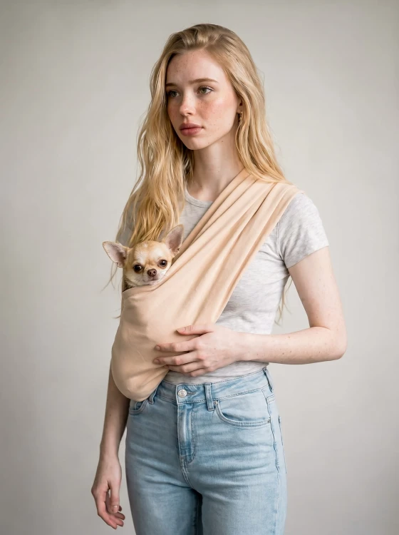 Chihuahua w miękkim nosidle z bawełny
