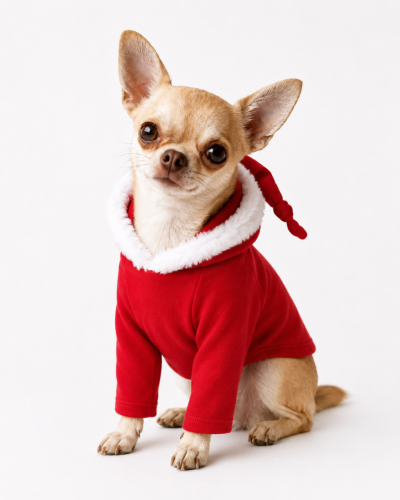 Chihuahua w świątecznej bluzeczce Mikołaja